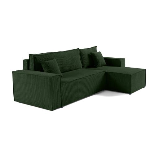 Cezanne - Canapé D'angle - 4 Places - Convertible Avec Coffre - En Velours Côtelé Vert