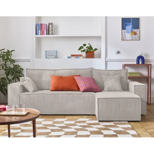 Cezanne - Canapé D'angle  - 4 Places - Convertible Avec Coffre - En Velours Côtelé Beige