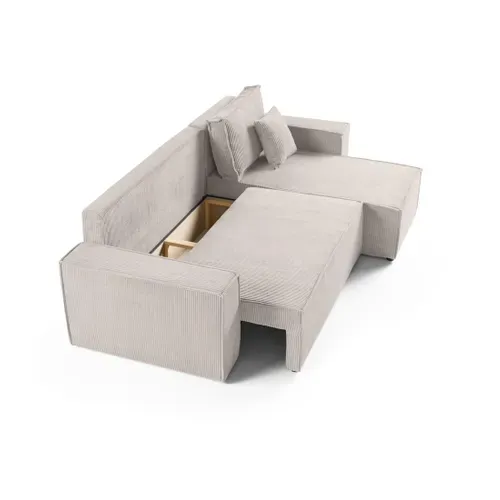 Cezanne - Canapé D'angle  - 4 Places - Convertible Avec Coffre - En Velours Côtelé Beige