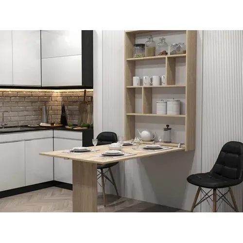 Mondrian - Table Murale Rabattable Avec Rangements - 4 Personnes Bois