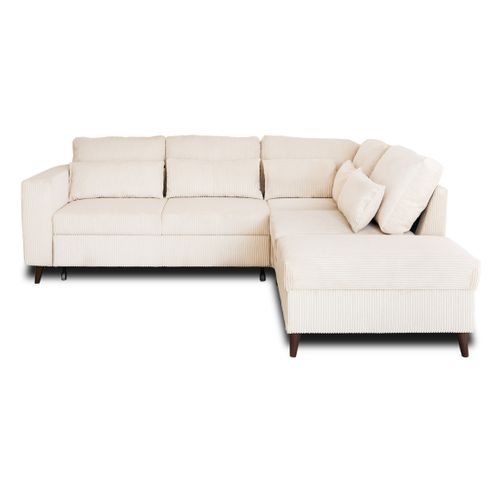 Canapé Angle Réversible Convertible 5 Places Aubepine En Velours Côtelé Beige