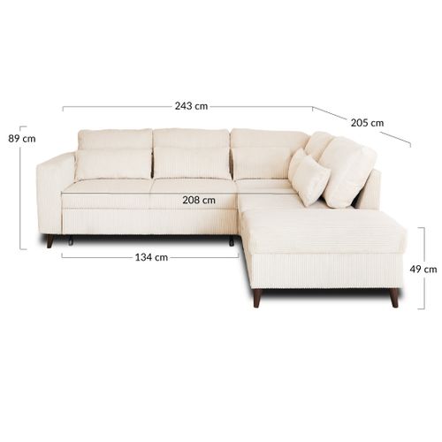 Canapé Angle Réversible Convertible 5 Places Aubepine En Velours Côtelé Beige