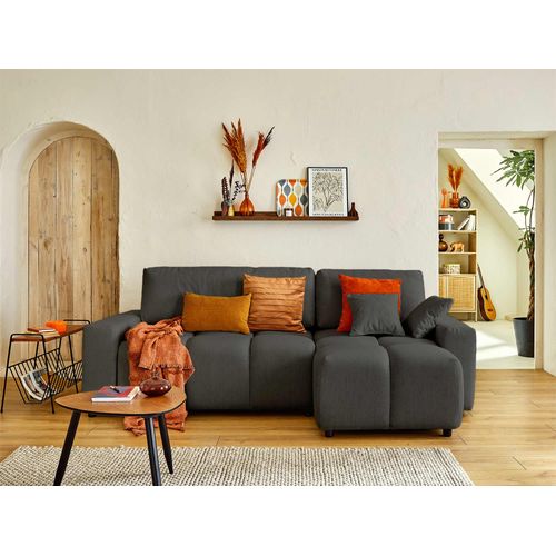 Crocus - Canapé D'angle Réversible - 4 Places - Convertible Avec Coffre - En Tissu Gris Foncé