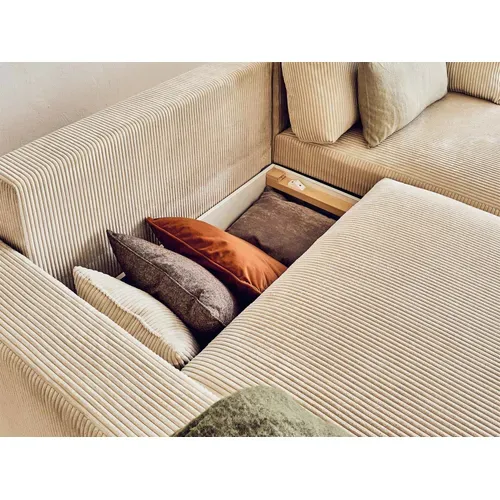 Pivoine - Canapé D'angle Réversible - 4 Places - Convertible Avec Coffre - En Velours Côtelé Beige