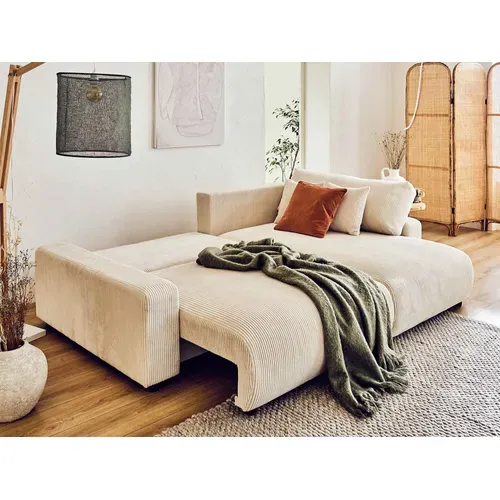 Pivoine - Canapé D'angle Réversible - 4 Places - Convertible Avec Coffre - En Velours Côtelé Beige