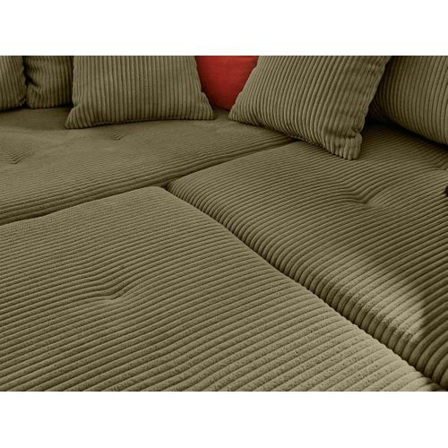 Canapé Angle Droit Convertible 4 Places Rune En Velours Côtelé Vert