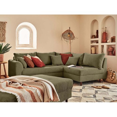 Canapé Angle Droit Convertible 4 Places Rune En Velours Côtelé Vert