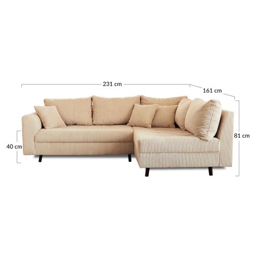 Canapé Angle Droit Convertible 4 Places Rune En Velours Côtelé Vert