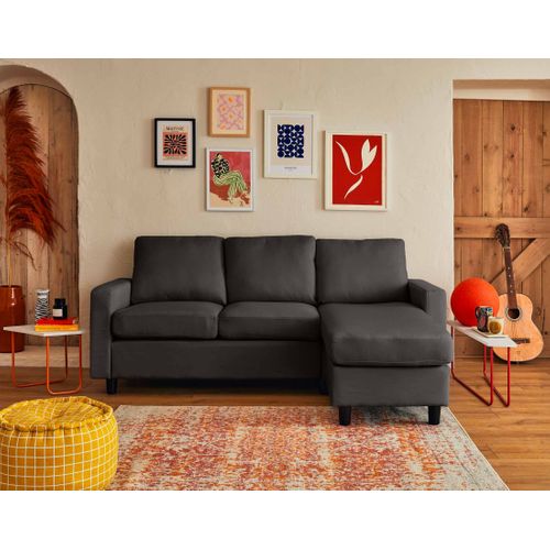 Vianon - Canapé D'angle Modulable 3 Places + 1 Pouf - En Tissu Gris Foncé