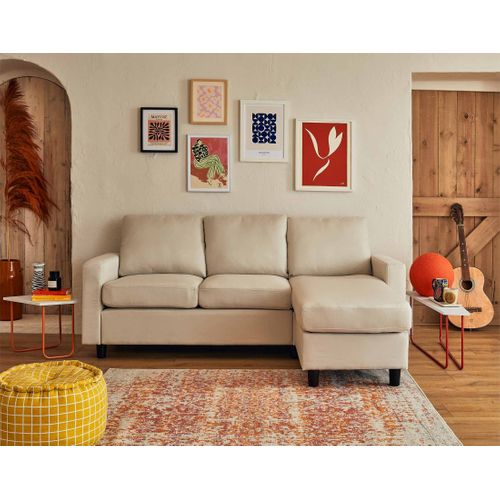 Vianon - Canapé D'angle Modulable 3 Places + 1 Pouf - En Tissu Beige