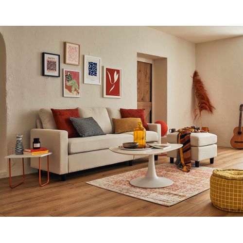 Vianon - Canapé D'angle Modulable 3 Places + 1 Pouf - En Tissu Beige