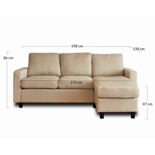 Vianon - Canapé D'angle Modulable 3 Places + 1 Pouf - En Tissu Beige