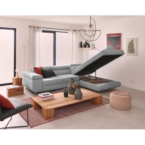 Canapé Angle Droit Convertible 5 Places Zaria En Velours Côtelé Gris Clair