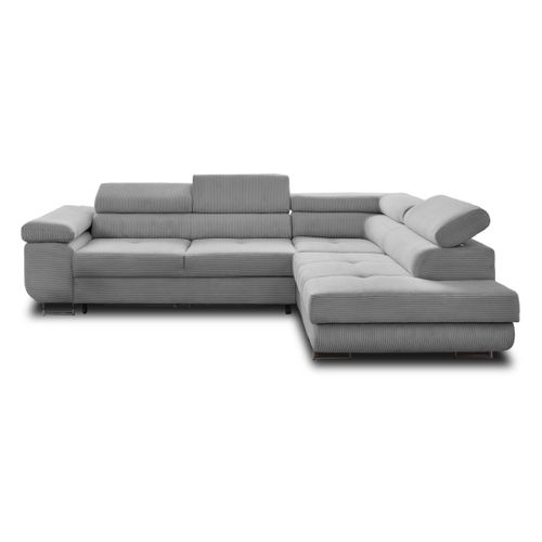 Canapé Angle Droit Convertible 5 Places Zaria En Velours Côtelé Gris Clair