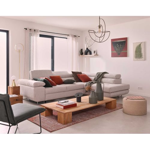 Canapé Angle Droit Convertible 5 Places Zaria En Velours Côtelé Beige