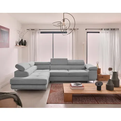 Canapé D'angle Gauche Convertible Avec Coffre Et Têtières Réglables 5 Places Zaria Gris Clair