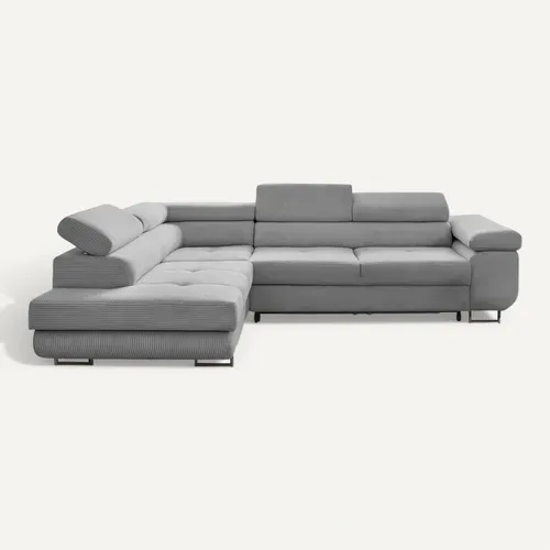 Canapé D'angle Gauche Convertible Avec Coffre Et Têtières Réglables 5 Places Zaria Gris Clair