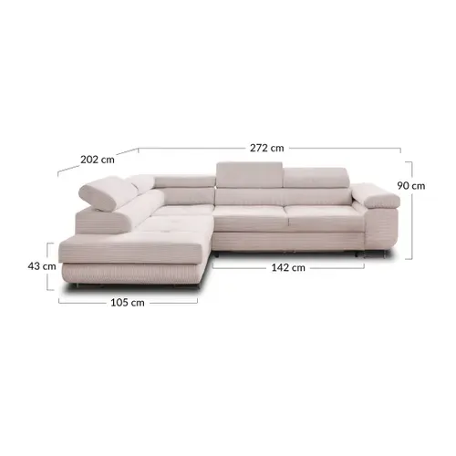 Canapé D'angle Gauche Convertible Avec Coffre Et Têtières Réglables 5 Places Zaria Gris Clair