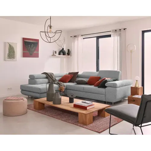 Canapé D'angle Gauche Convertible Avec Coffre Et Têtières Réglables 5 Places Zaria Gris Clair