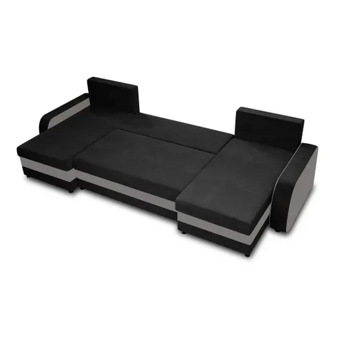 Valos - Canapé Panoramique 7 Places Convertible Coffre En Velours Noir / Gris