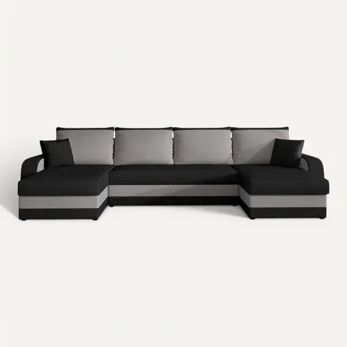 Valos - Canapé Panoramique 7 Places Convertible Coffre En Velours Noir / Gris