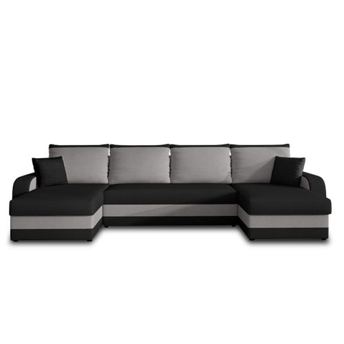 Valos - Canapé Panoramique 7 Places Convertible Coffre En Velours Noir / Gris