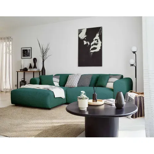 Aumance - Canapé D'angle Gauche 4 Places - En Velours Côtelé Bleu Canard