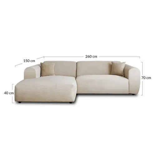 Aumance - Canapé D'angle Gauche 4 Places - En Velours Côtelé Beige