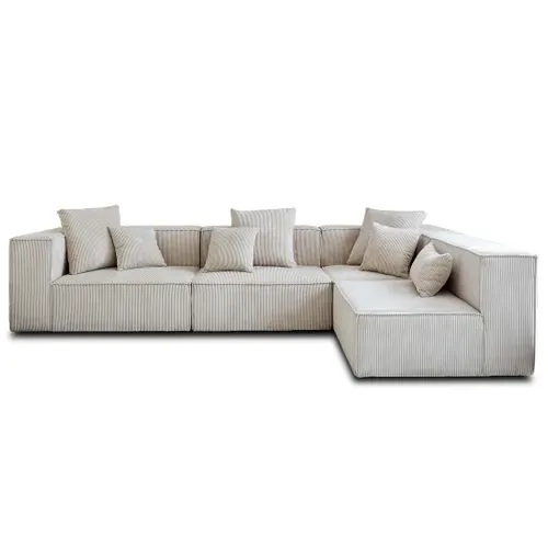 Colombine - Canapé Modulable D'angle Droit - 6 Places - En Velours Côtelé Beige