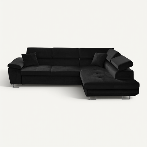Canapé Angle Droit Convertible 5 Places Dimas En Velours Noir