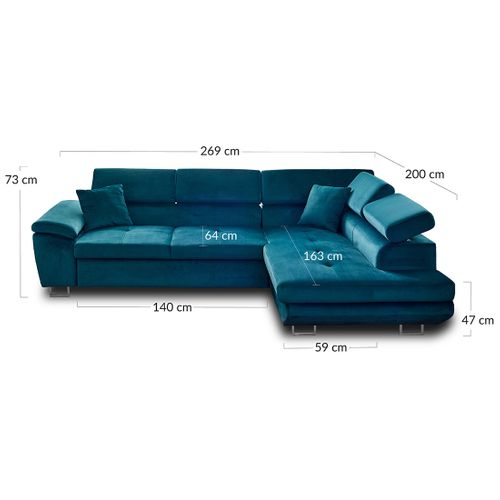 Canapé Angle Droit Convertible 5 Places Dimas En Velours Noir
