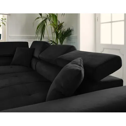 Canapé Angle Gauche Convertible 5 Places Dimas En Velours Noir