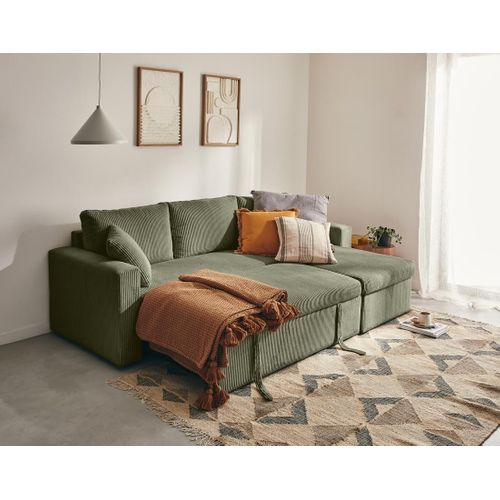 Cyrus - Canapé D'angle Réversible 4 Places - Convertible Avec Coffre - En Velours Côtelé