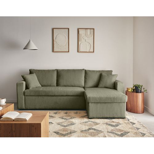 Cyrus - Canapé D'angle Réversible 4 Places - Convertible Avec Coffre - En Velours Côtelé