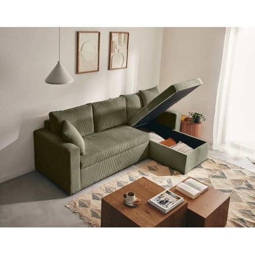 Cyrus - Canapé D'angle Réversible 4 Places - Convertible Avec Coffre - En Velours Côtelé