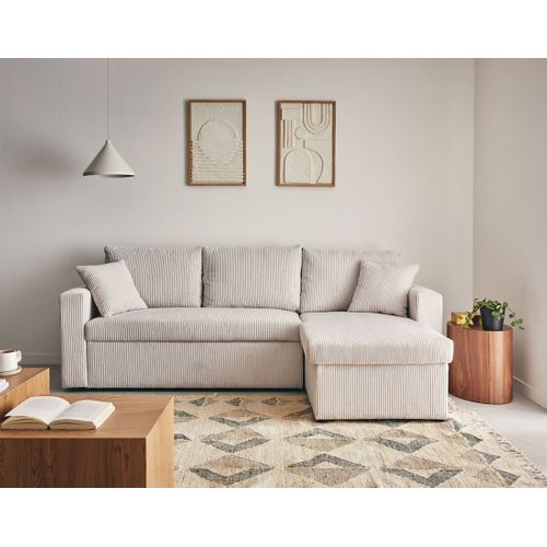 Cyrus - Canapé D'angle Réversible 4 Places - Convertible Avec Coffre - En Velours Côtelé