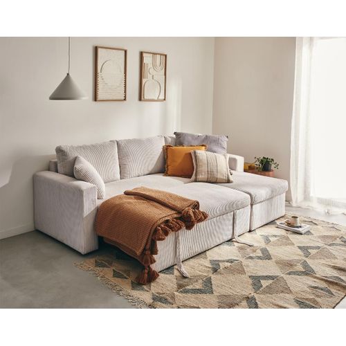 Cyrus - Canapé D'angle Réversible 4 Places - Convertible Avec Coffre - En Velours Côtelé