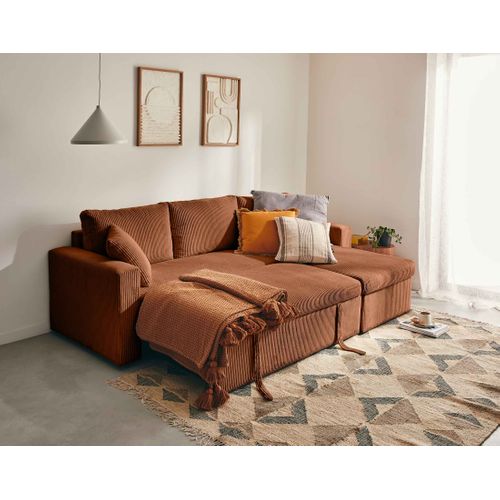 Cyrus - Canapé D'angle Réversible 4 Places - Convertible Avec Coffre - En Velours Côtelé