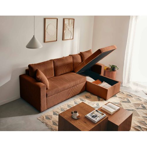 Cyrus - Canapé D'angle Réversible 4 Places - Convertible Avec Coffre - En Velours Côtelé