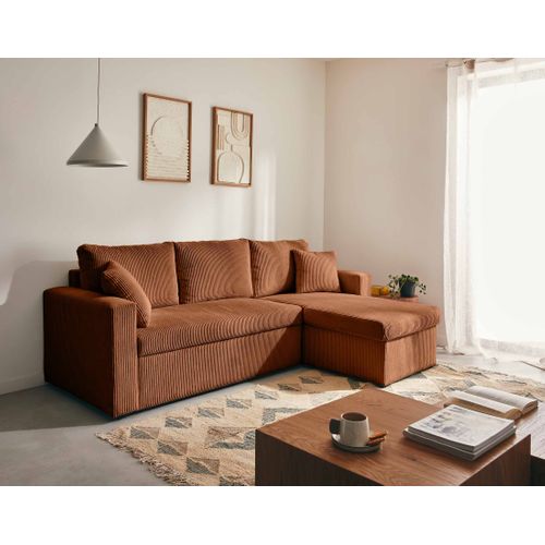 Cyrus - Canapé D'angle Réversible 4 Places - Convertible Avec Coffre - En Velours Côtelé