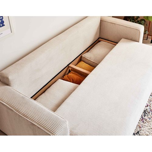 Canapé Droit Convertible 3 Places Topaze En Velours Côtelé Beige