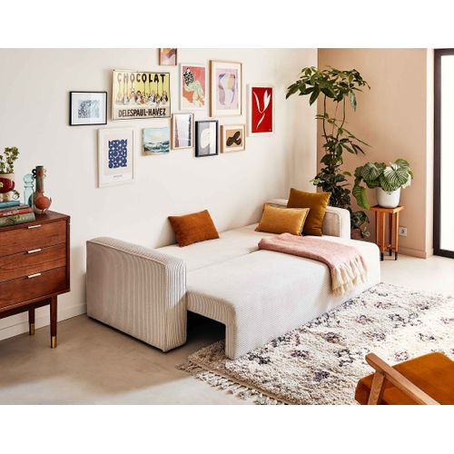 Canapé Droit Convertible 3 Places Topaze En Velours Côtelé Beige