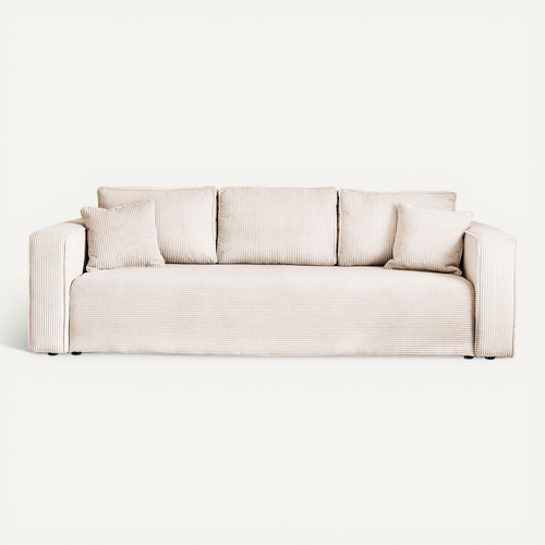 Canapé Droit Convertible 3 Places Topaze En Velours Côtelé Beige