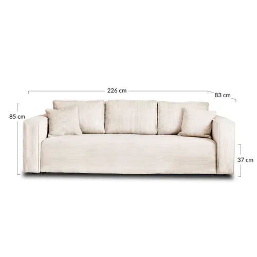 Canapé Droit Convertible 3 Places Topaze En Velours Côtelé Beige