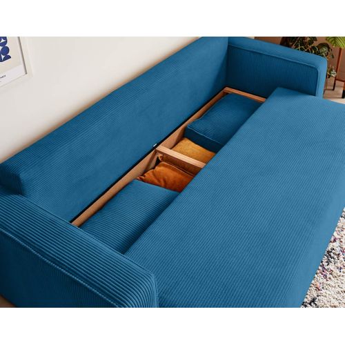 Canapé  Convertible 3 Places Topaze En Velours Côtelé Bleu Ardoise
