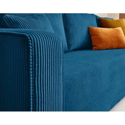 Canapé  Convertible 3 Places Topaze En Velours Côtelé Bleu Ardoise