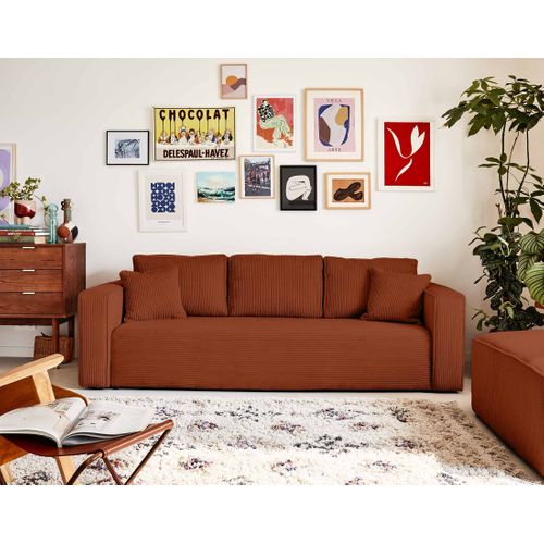 Canapé  Convertible 3 Places Topaze En Velours Côtelé Terracotta