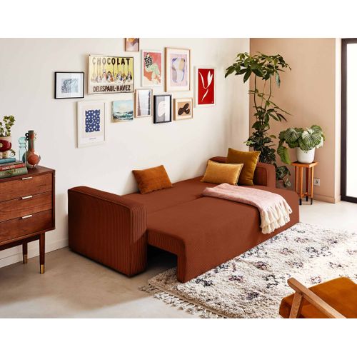 Canapé  Convertible 3 Places Topaze En Velours Côtelé Terracotta