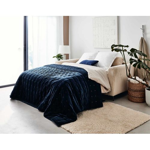 Canapé  Convertible 3 Places Owen En Velours Grosses Côtes Beige