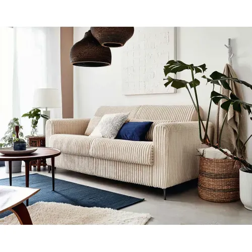 Canapé  Convertible 3 Places Owen En Velours Grosses Côtes Beige